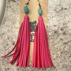 Pink Tassel Earrings with Turquoise Beads